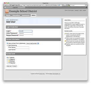 Hovering over student score to see target scores